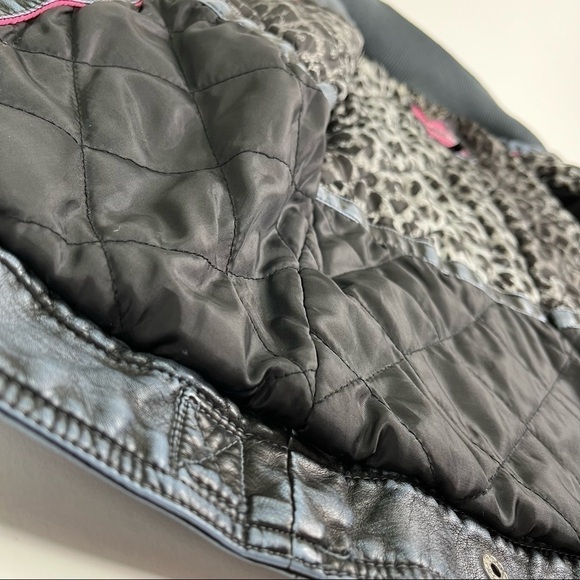 POINT ZERO Blue Acid Washed Vegan Leather Quilted Moto Style Collar Jacket Coat - Picture 13 of 15